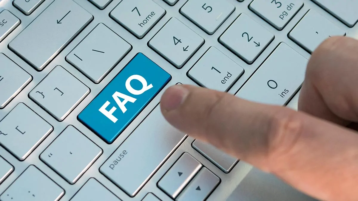 faq Finger pressing "FAQ" key on keyboard - Icon for eWEAT Support page - eweat.com