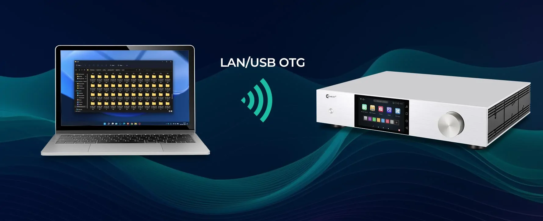 product22 EWEAT HiFi Music Streamer - Demonstrating LAN/USB OTG Connectivity to Access Files from Laptop - eweat.com