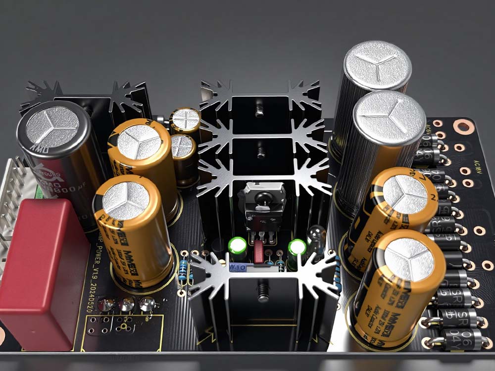 High - end electronic components on circuit board for eweat.com's HiFi streamer player