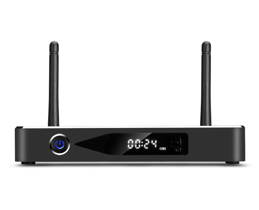 EWEAT W9III 4K Smart TV Box with digital display and antennas for enhanced streaming, available at eweat.com