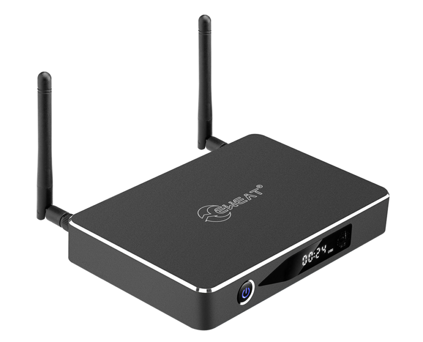 EWEAT W9III 4K Smart TV Box with digital display and antennas for enhanced streaming, available at eweat.com