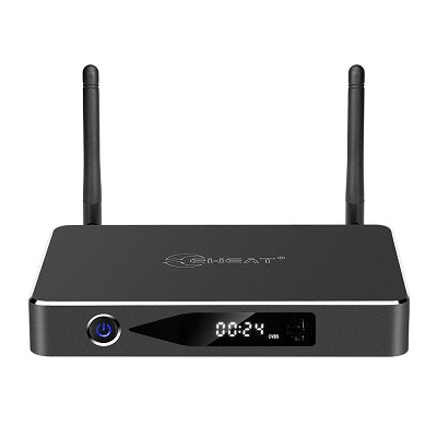 EWEAT W9III 4K Smart TV Box with digital display and antennas for enhanced streaming, available at eweat.com