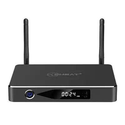 EWEAT W9III 4K Smart TV Box with digital display and antennas for enhanced streaming, available at eweat.com