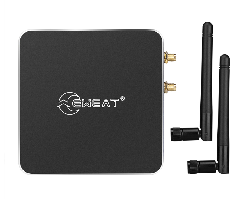 EWEAT 4K Smart TV Box with digital display and antennas for enhanced streaming, available at eweat.com