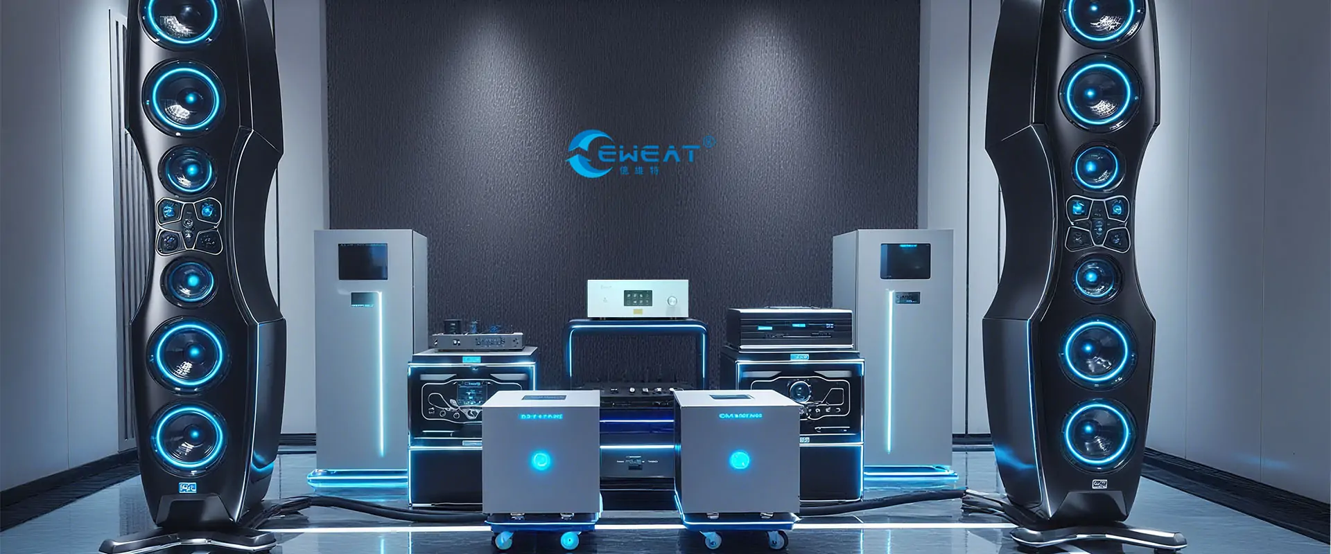 Premium audio system setup with EWEAT branding, perfect for eweat.com's top - tier digital music player