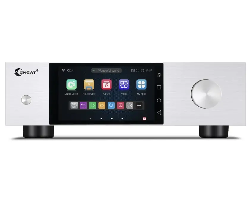 EWEAT streaming music player with touchscreen interface, available at eweat.com for high - quality D35 hifi music streaming
