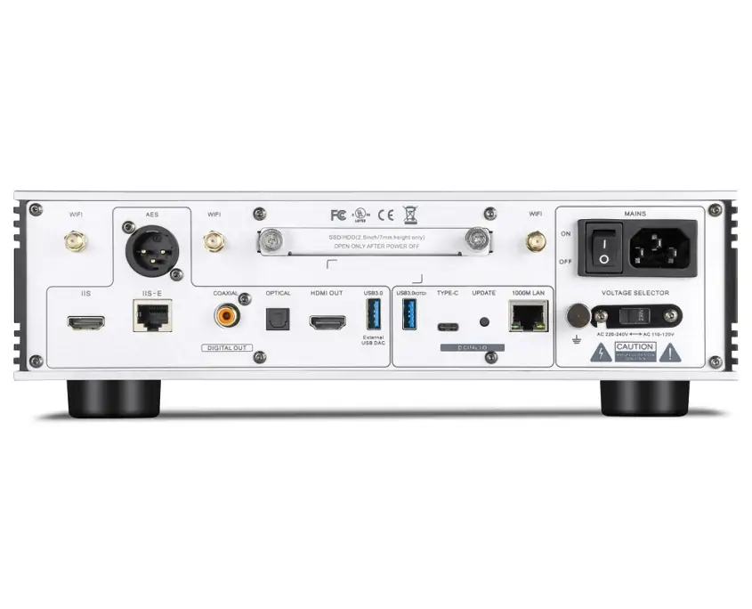 Rear panel of EWEAT streaming music player with various connectivity ports, available at eweat.com for versatile audio connections
