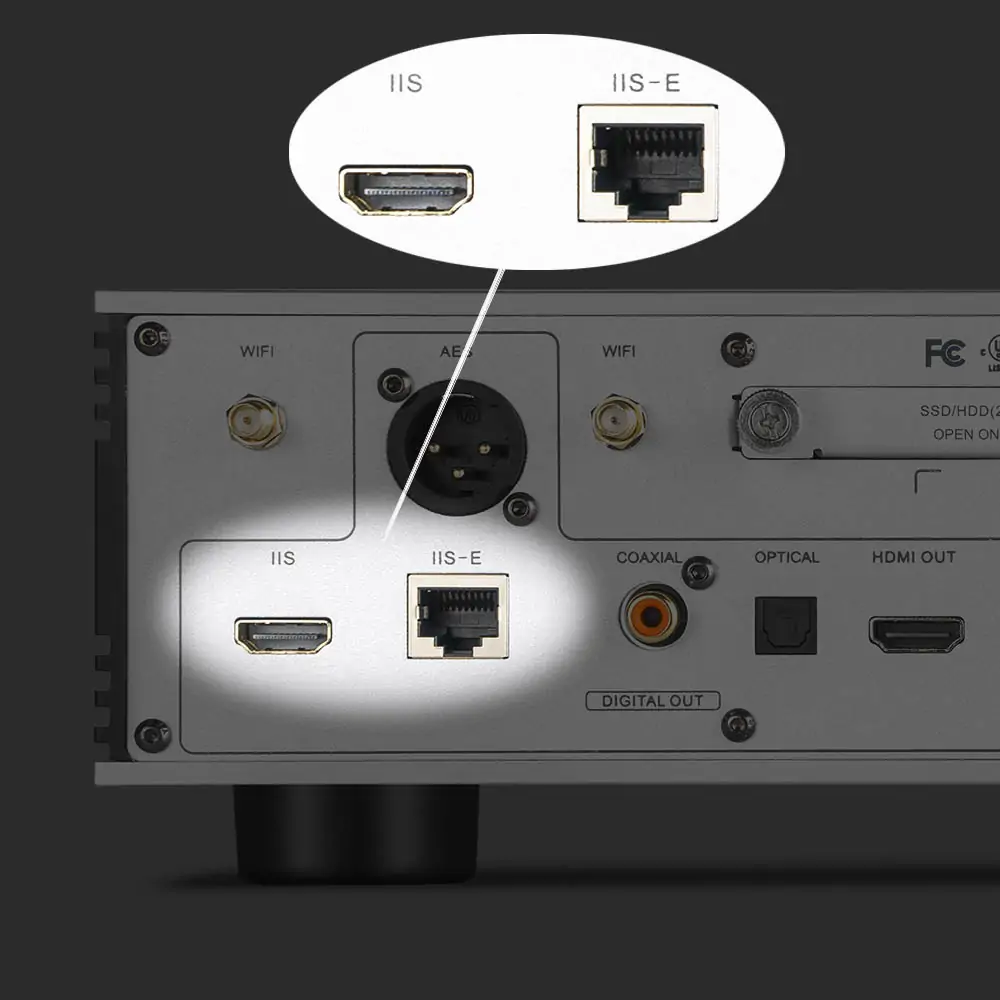 eweat-hifi-music-streamr-IIS IIS of EWEAT streaming music player with various connectivity ports, available at eweat.com for versatile audio connections
