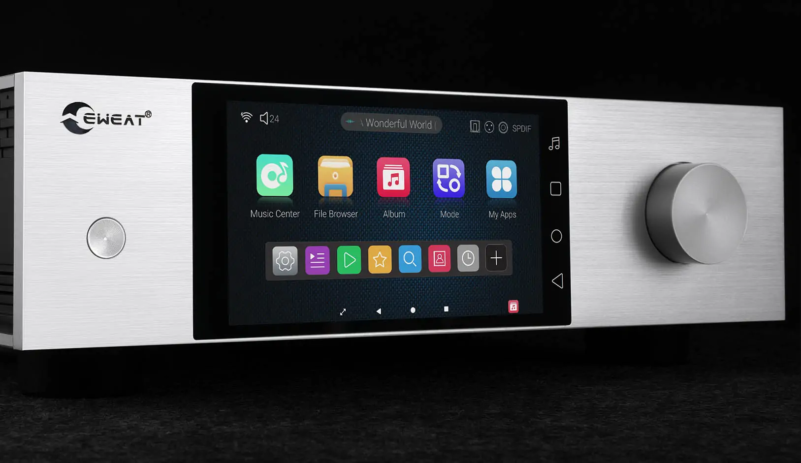 eweat-hifi-music-streamr-aluminum-case EWEAT streaming music player with touchscreen interface, available at eweat.com for high - quality D35 hifi music streaming