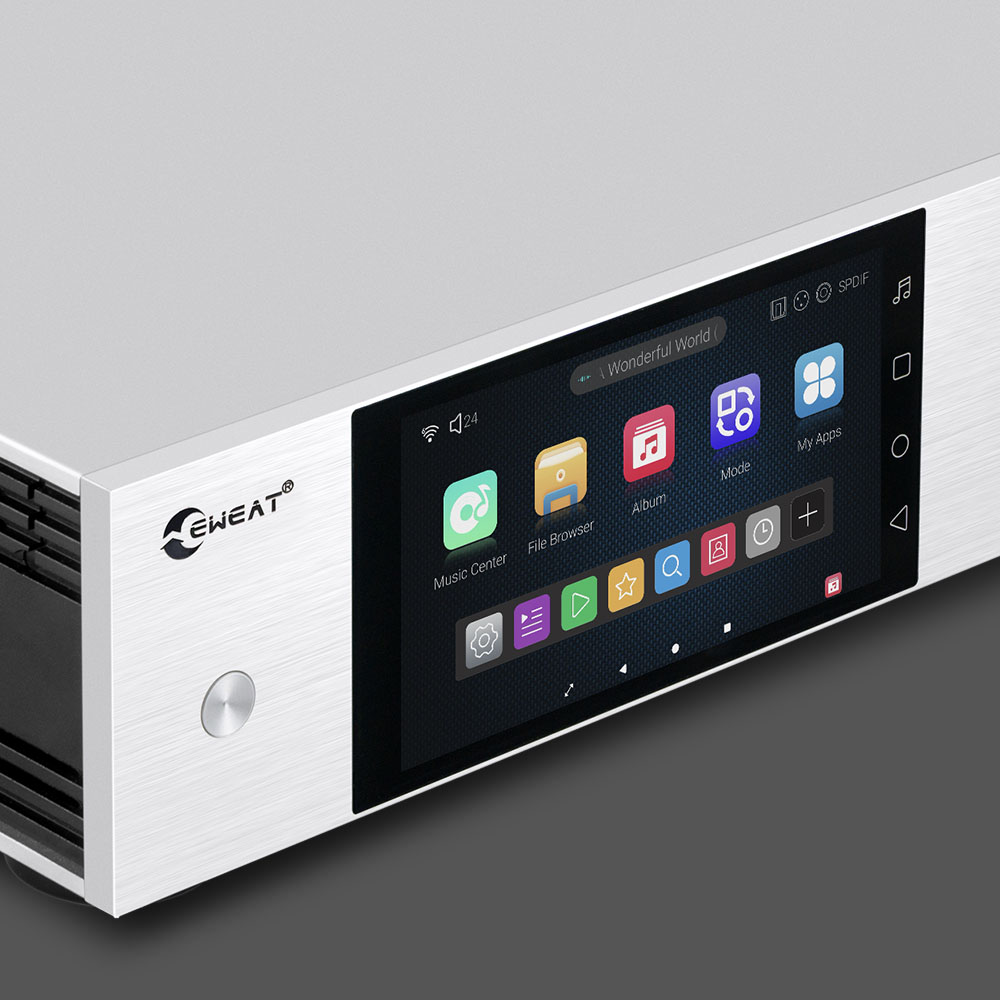 EWEAT streaming music player with touchscreen interface, available at eweat.com for high - quality D35 hifi music streaming