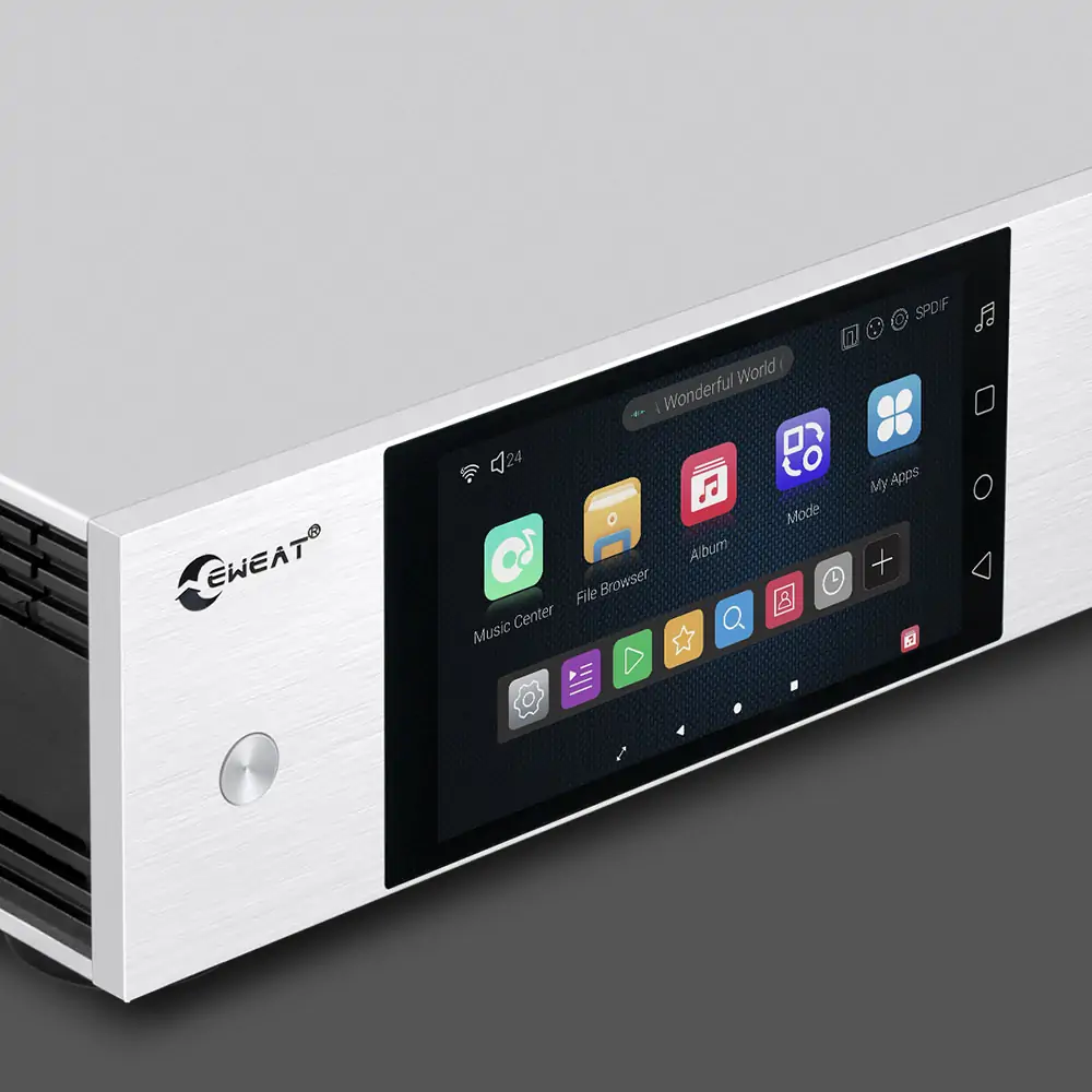 eweat-hifi-music-streamr-touch-screen EWEAT streaming music player with touchscreen interface, available at eweat.com for high - quality D35 hifi music streaming