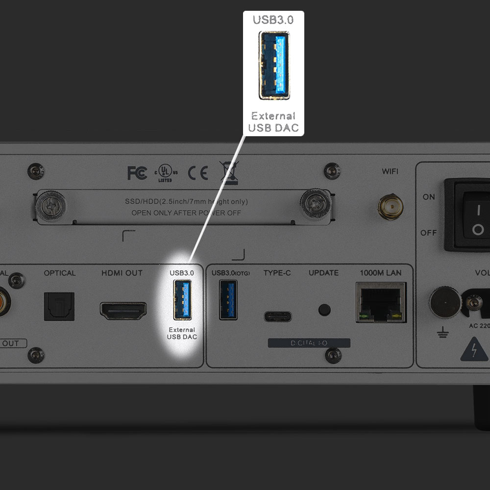 usb3.0 of EWEAT streaming music player with various connectivity ports, available at eweat.com for versatile audio connections