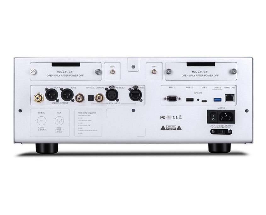 Rear view of EWEAT audio device with multiple ports for high - fidelity sound connectivity, available at eweat.com