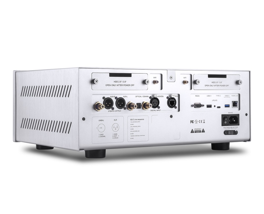Rear view of EWEAT audio device with multiple ports for high - fidelity sound connectivity, available at eweat.com