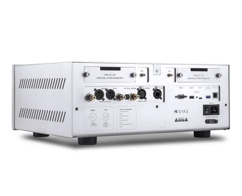 Rear view of EWEAT audio device with multiple ports for high - fidelity sound connectivity, available at eweat.com