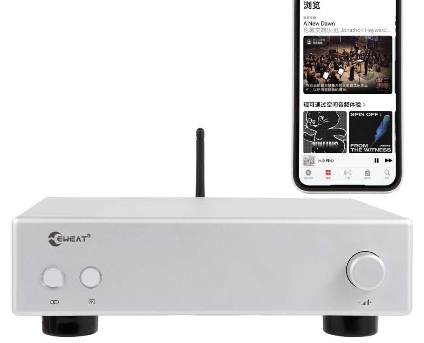 The brand name "EWEAT" is shown on the bluetooth decoder audio DAC in the picture, and it can control by phone