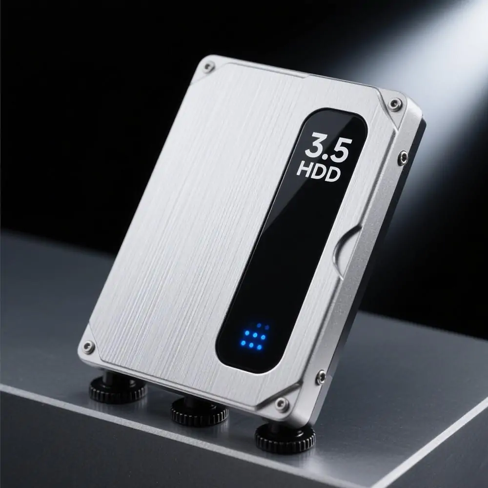 eweat-digital-music-player-DMP80-3.5inch-hdd 3.5 - inch HDD storage device with metallic silver finish and status indicator lights use for digital music player